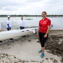 Dr Sophie Bostock, in red, is training to row around the UK in June in aid of the British Heart Foundation. She is pictured along with, from left, Julia Rooke, Andi Davies, Dee Pullen and Andrew Ferrand, at Dolphin Rowing Club, Northney Marina. Picture: Chris Moorhouse (jpns 140521-10)