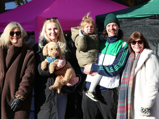 From left, Claire Jones, Daisy Jones holding Henry, Danny Szabados holding Izzy, 2, and Sue Szabados. Portchester Christmas Market in Portchester PrecinctPicture: Chris Moorhouse (jpns 251123-30)