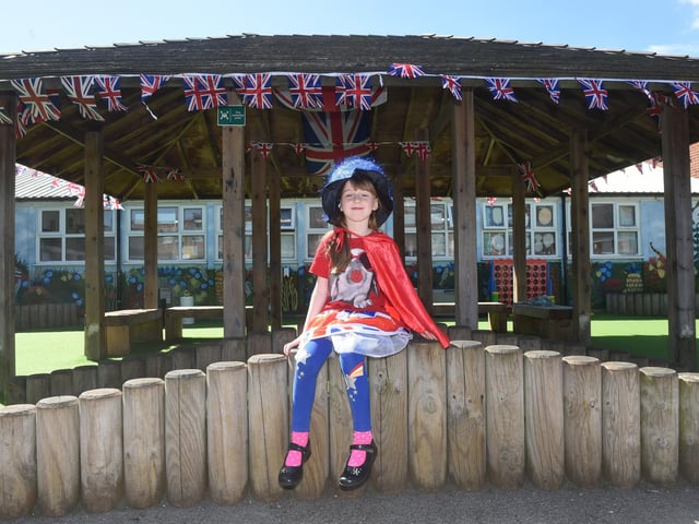Wendy Legg (6) from Moorings Way Infant School celebrating The Queen's Platinum Jubilee