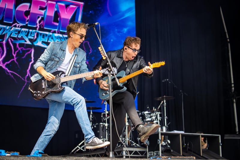 McFly were the surprise artist to perform on the Castle Stage on Saturday afternoon to a packed crowd.
Photo by Alex Shute