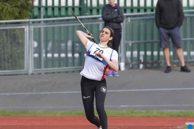 Charlotte Pabari set a new City of Portsmouth AC club record of 38.03m in the Under-13 Javelin. Picture: Paul Smith.