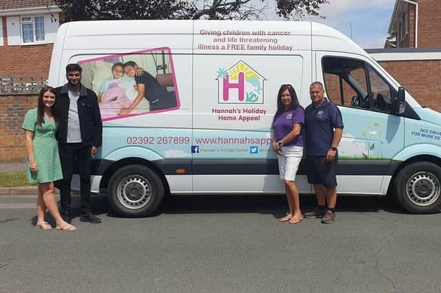 Mayor of Havant Prad Bains has chosen Hannah's Holiday Home Appeal as his charity of the year. Pictured: Mayoress Sophie Scoltock, Prad Bains, charity founders Pam and Colin Marshall