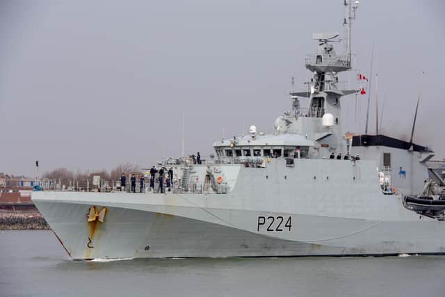 Crew on HMS Trent as it leaves Portsmouth on 31 March 2021Picture: Habibur Rahman