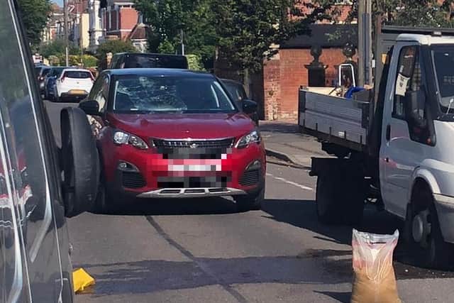 A vehicle with a cracked windscreen following the crash in Stubbington Avenue