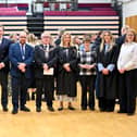 Head Girls, Headmistress, Professor Lorraine Whitmarsh and distinguished guests gather for awards