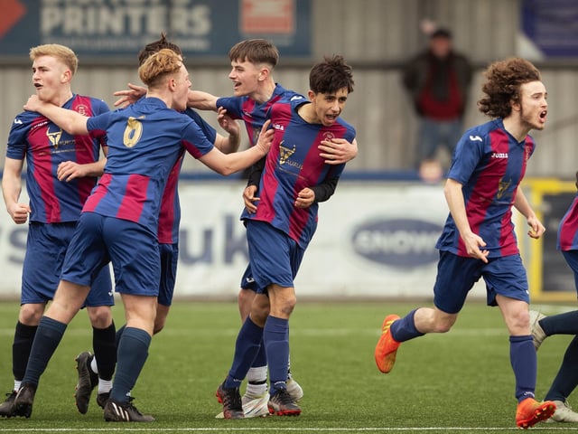 US Portsmouth celebrate Beau Edney's equaliser. Picture: Keith Woodland