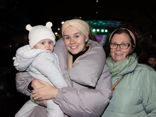 Hundreds of residents descended on Commercial Road to watch local dance troops and celebrities come together to turn on the Christmas lights.
Pictured - Payne Family, with Arthur, 8 Months and his mum and Great Grandmother
Photos by Alex Shute