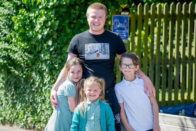 Ricky Harding with his children, Max, nine, Lexi, five, and Bonnie, seven 
Picture: Habibur Rahman