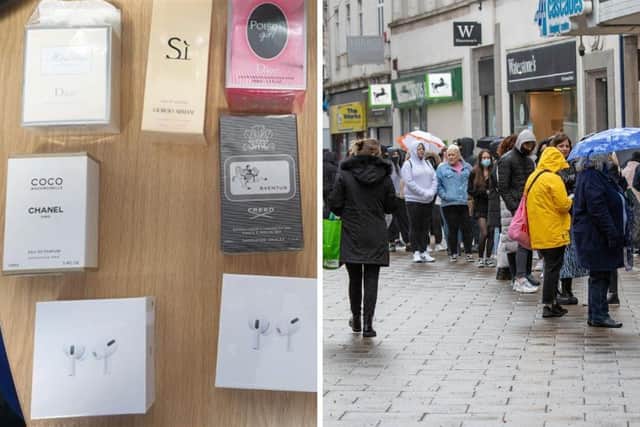 The man was selling suspected stolen perfume and electronics in Commercial Road, Portsmouth. Picture: Hampshire police/Habibur Rahman.