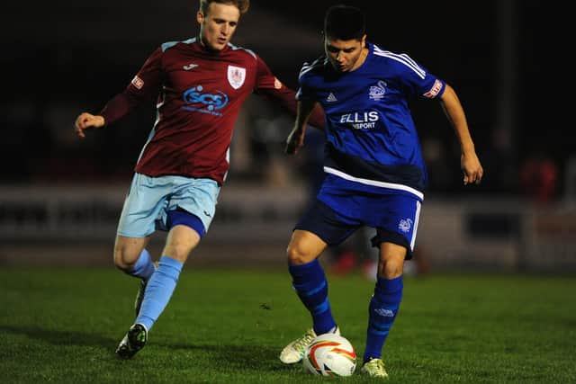 Craig Veal, in action for Taunton Town in a Southern League game (left), is one of many Plymouth Parkway goal threats Fareham will have to deal with in the FA Vase third round tie this weekend. Photo by Harry Trump/Getty Images.