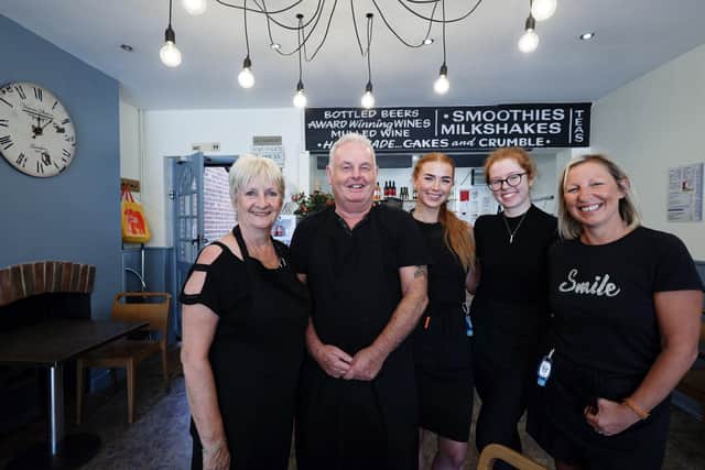 From left, Sheena Heke, Grahame Heke, Yasmine Cupples, Alice Whittaker and Jo Bleach. Smile Cafe, Marmion Rd, SouthseaPicture: Chris Moorhouse (jpns 290721-)