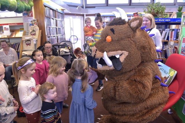 A reading of the book The Gruffalo with an a appearance from The Gruffalo himself at the Alderman Lacey Library in Baffins. Picture: Sarah Standing (140223-9487)