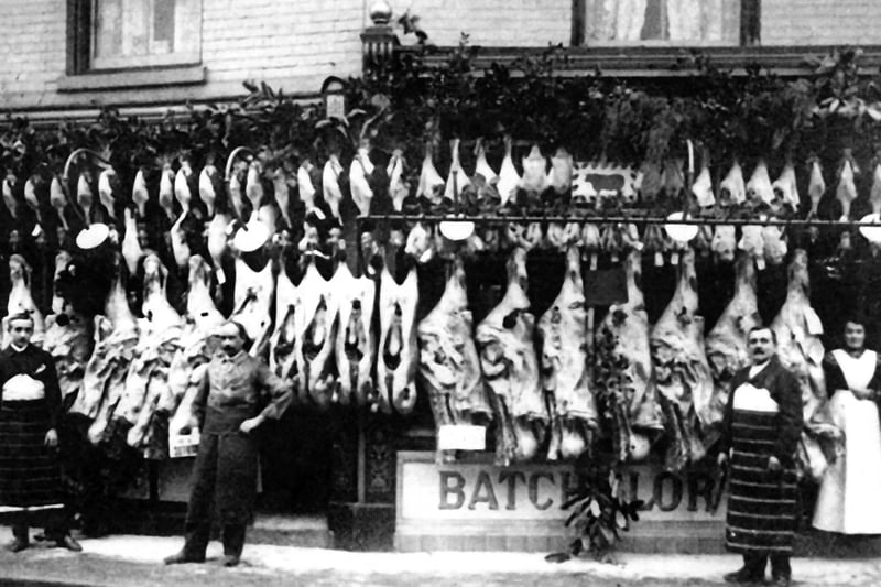 E.W. Batchelor's butchers shop in Arundel Street with part of the Christmas display.