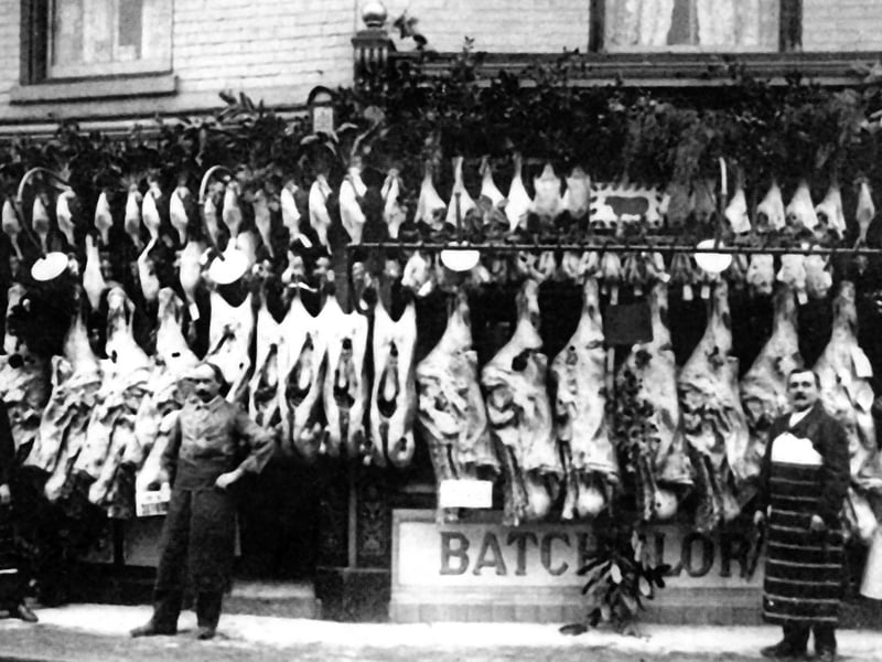 E.W. Batchelor's butchers shop in Arundel Street with part of the Christmas display.