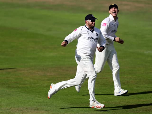 Tim Bresnan celebrates catching out Steve Patterson of Yorkshire during Warwickshire's LV= Insurance County Championship win at Headingley today. Photo by George Wood/Getty Images.