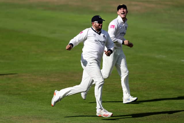Tim Bresnan celebrates catching out Steve Patterson of Yorkshire during Warwickshire's LV= Insurance County Championship win at Headingley today. Photo by George Wood/Getty Images.