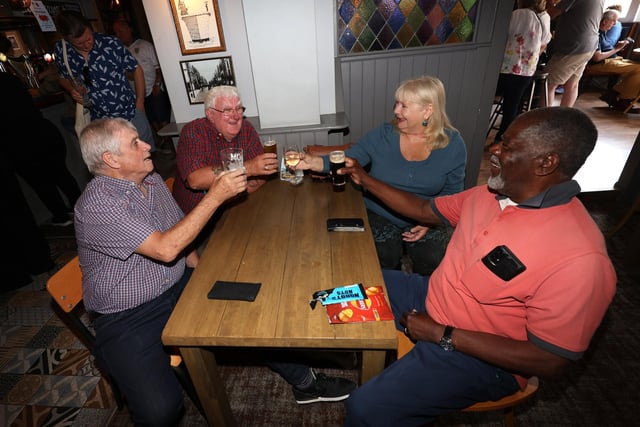 Re-opening of Eldon Arms with new owners and menu aiming to keep costs low for the punters and diners. With food supplied from O'solemio in Port Solent

Pictured is are punters in the pub.

Pictured is action from the event.

Sunday 9th July 2023.

Picture: Sam Stephenson.
