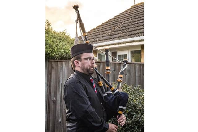Matt Reynolds, 36 from Horndean, has been playing his bagpipes for neighbours during the weekly Clap For Carers