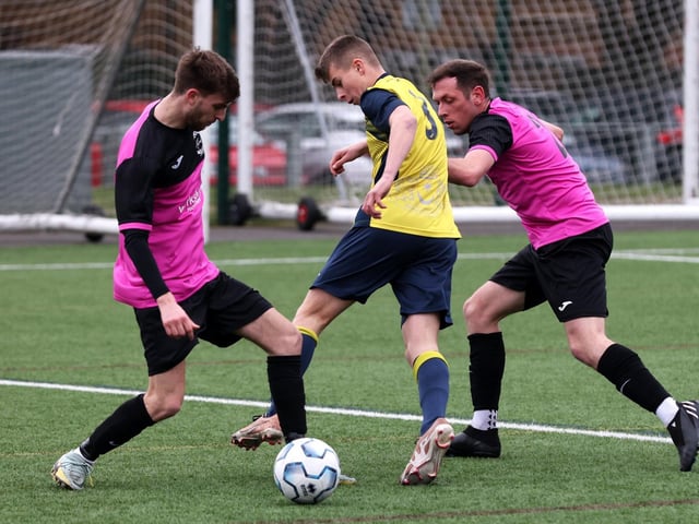 Harvest (pink) v Moneyfields Reserves. Picture: Sam Stephenson