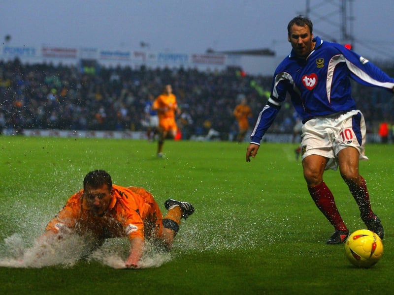 The two Division One title chasers meet at Fratton in November 2002, but the game is rendered a lottery by the farcical conditions in a game which should never have gone ahead. Leicester win 2-0 but it's Pompey who make the biggest splash as they storm to the title 20 years ago.