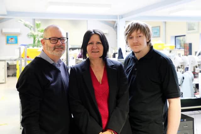 Pictured from left, Barnbrook Systems' head of engineering Andrew Gordon, head of administration Jane Hughes and mechanical engineer Harley Norgate