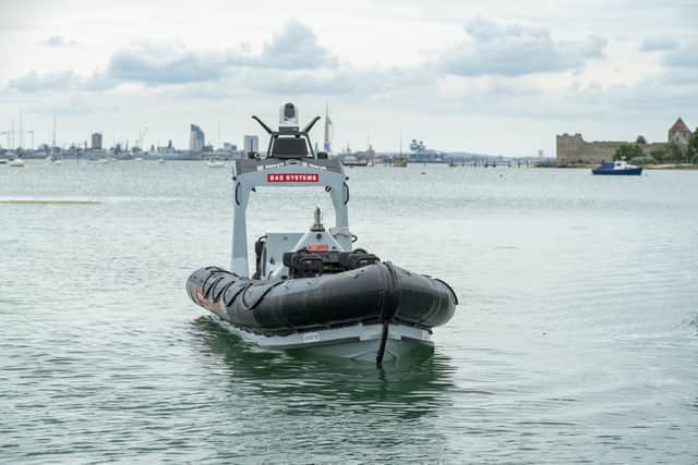 The first crewless boat for general duties with the Royal Navy has been launched, ready for trials to see how it and similar craft might fit into the fleet of tomorrow.
John Gasser/BAE Systems