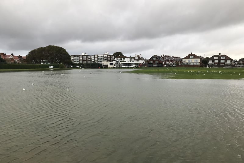 Portsmouth cricket ground at St Helen's on Southsea seafront after Storm Ciaran hit.
Picture Rick Marston