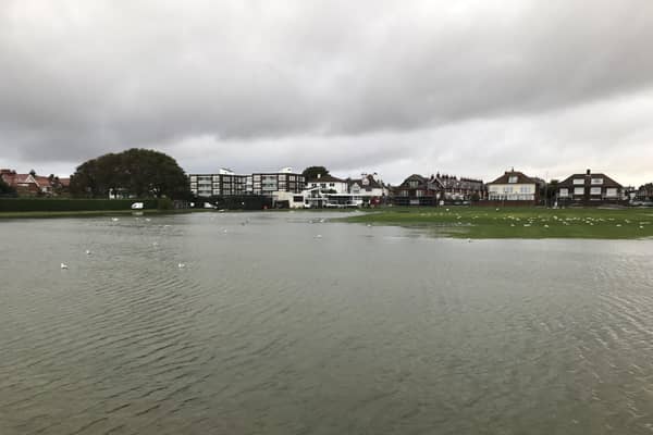 Portsmouth cricket ground at St Helen's on Southsea seafront after Storm Ciaran hit. 
Picture Rick Marston