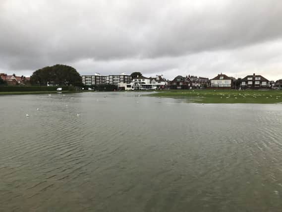 Portsmouth cricket ground at St Helen's on Southsea seafront after Storm Ciaran hit. 
Picture Rick Marston