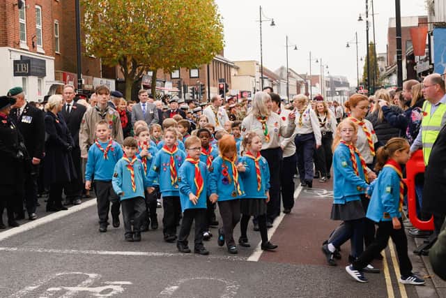 Beaver Scouts during the Remembrance Day parade in Fareham in 2021. Hundreds of youngsters will be parading for St George's Day on Sunday
Picture: Keith Woodland (131121-37)