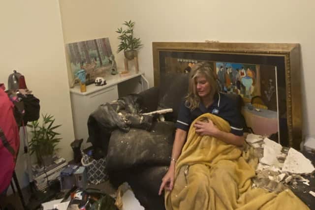 Suzanne after the ceiling collapse.