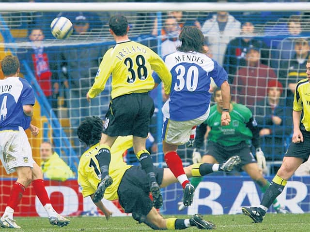 Pedro Mendes scores Pompey's winner against Manchester City in March 2006