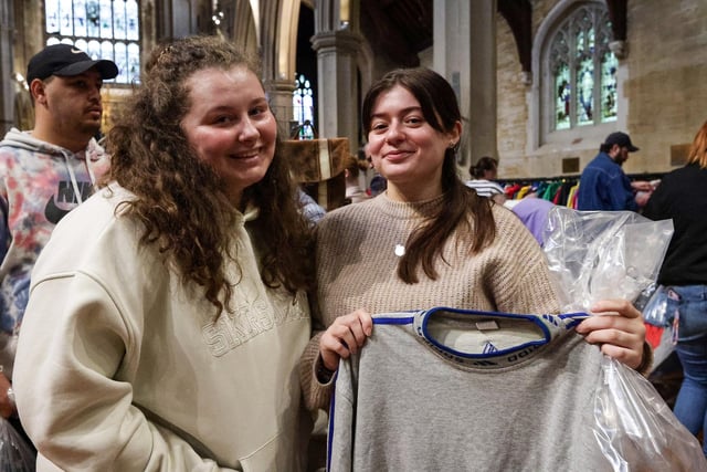 Ellie (left) and Katie with her 'new' Adidas top. Picture: Chris Moorhouse (010225-41)