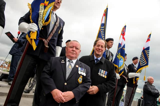 Bob Mullen, pictured front left as the chairman of Type 42 Association with Rear Admiral Philip Wilcocks. 

Picture: Allan Hutchings (151524-903)