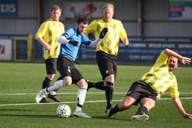 AFC Eastney (blue) v Freehouse B. Picture: Stuart Martin