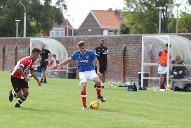 Joe Hancott in action for Pompey's Academy against Exeter at Langstone, Furze Lane, in September 2017. Picture : Habibur Rahman