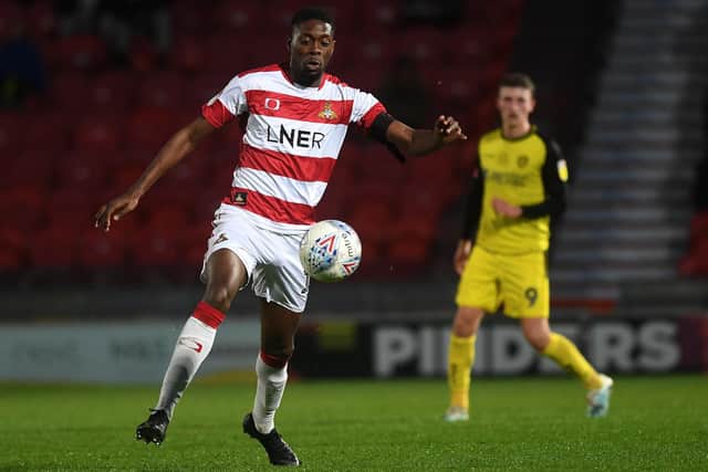 Rakish Bingham, in action for Doncaster last season, is Ebbsfleet's top scorer with 10 goals in 2020/21. Picture Jonathan Gawthorpe.