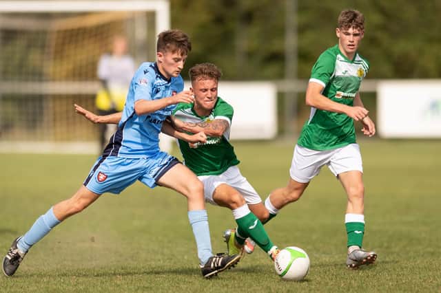 Action from AFC Portchester (blue) v Moneyfields in Sunday's Hampshire Development Under-18s East League game at The Crest Finance Stadium. Picture: Keith Woodland