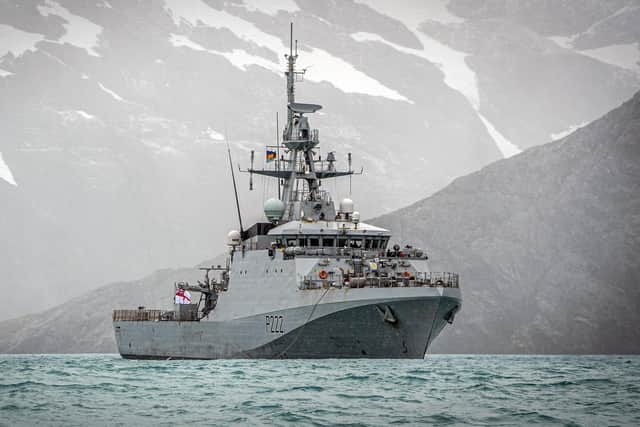 HMS Forth and its personnel as well as guests from Mount Pleasant Complex in the Falkland Islands arrive in South Georgia as part of routine patrols in the South Atlantic. Photo: MoD