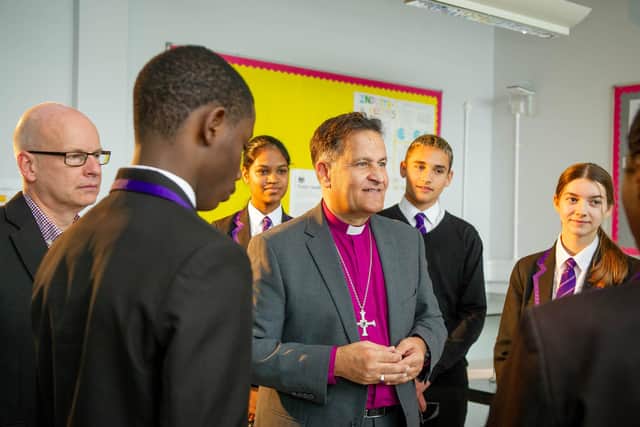 Rt Rev Jonathan Frost talking with the students of Charter Academy. Picture: Habibur Rahman