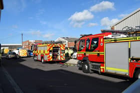 Crews from Southsea and Cosham attend workshop in Claybank Road, Portsmouth, at around 2.45pm on 17 October, 2022, after a hazardous materials incident. Pic Stu Vaizey