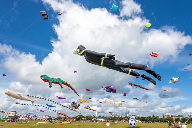 Some of the many airborne characters at the Portsmouth Kite Festival. Picture: Mike Cooter (070821)