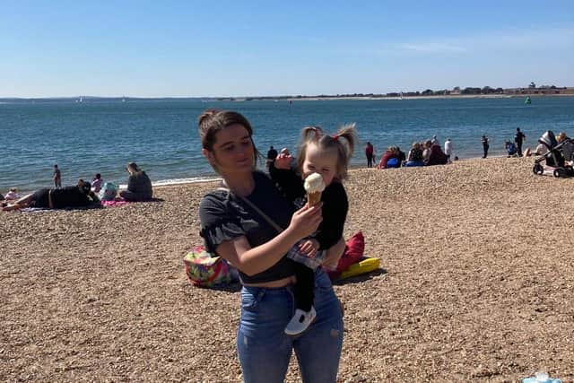 Jade Short, 25 and one year old daughter Rubie visiting Southsea on April 17. Picture by Steve Deeks.