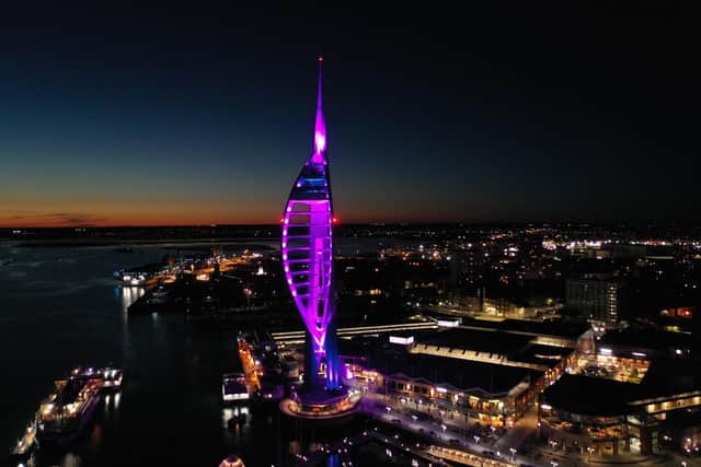 The Spinnaker Tower lit purple. Picture: Mark Cox. Instagra: @markcox_sonya7ii