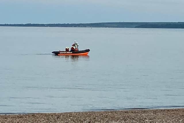 Lifeboat teams seen during a training drill in Southsea.