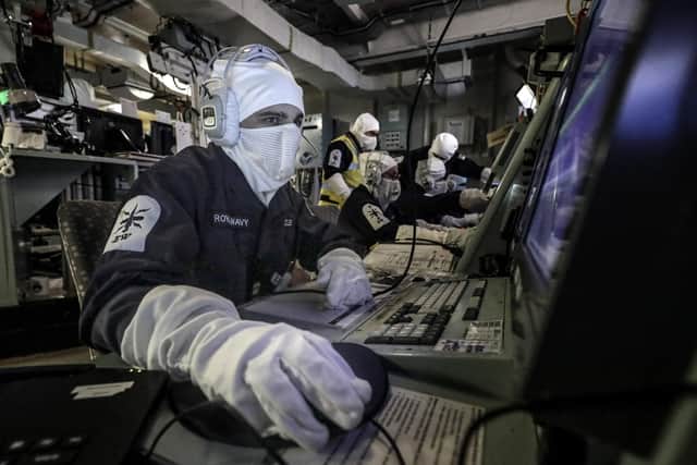 A sailor works in a control room during the air defence exercise. Photo: Royal Navy