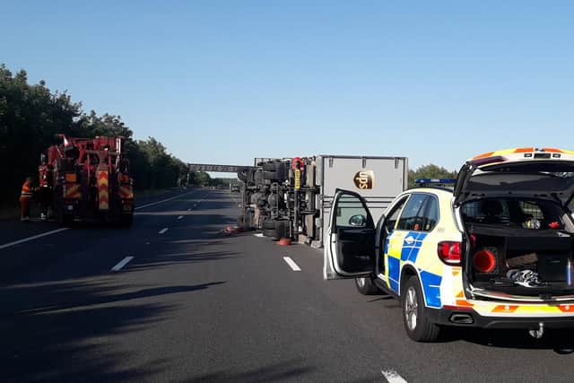 Two people were left injured after an incident which left a lorry overturned on the A27. Picture: @Hantspolroads