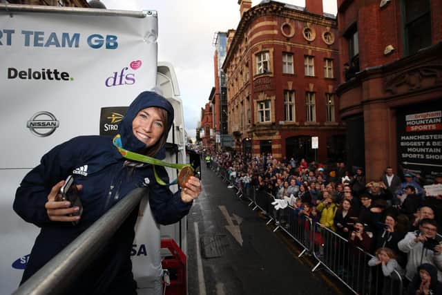 Flashback - Maddie Hinch during the post-Rio Olympics parade in Manchester, October 2016. Photo by Lynne Cameron/Getty Images.