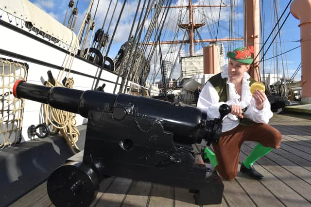 Paolo Parodi stars in the title role of Groundlings Theatre's 2022 pantomime, Robin Hood. Picture taken on HMS Warrior at Portsmouth Historic Dockyard