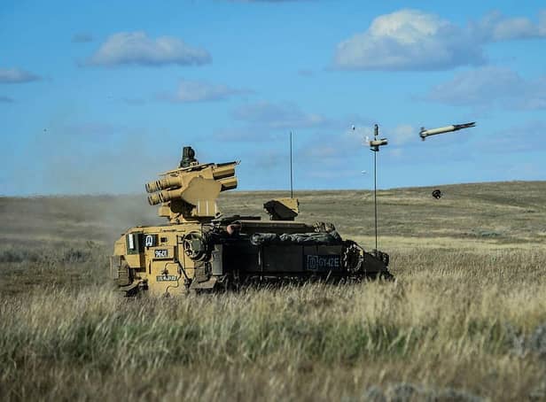 Armoured Fighting Vehicles (AFV) Stormer, firing High Velocity Missile (HVM) on Ex Javelin part of the 1 Yorkshire Regiment (1 York) Battlegroup during Ex Prairie Lightning. on Ex Prairie Storm 3 in British Army Training Area Suffield (BATUS), Alberta Canada.